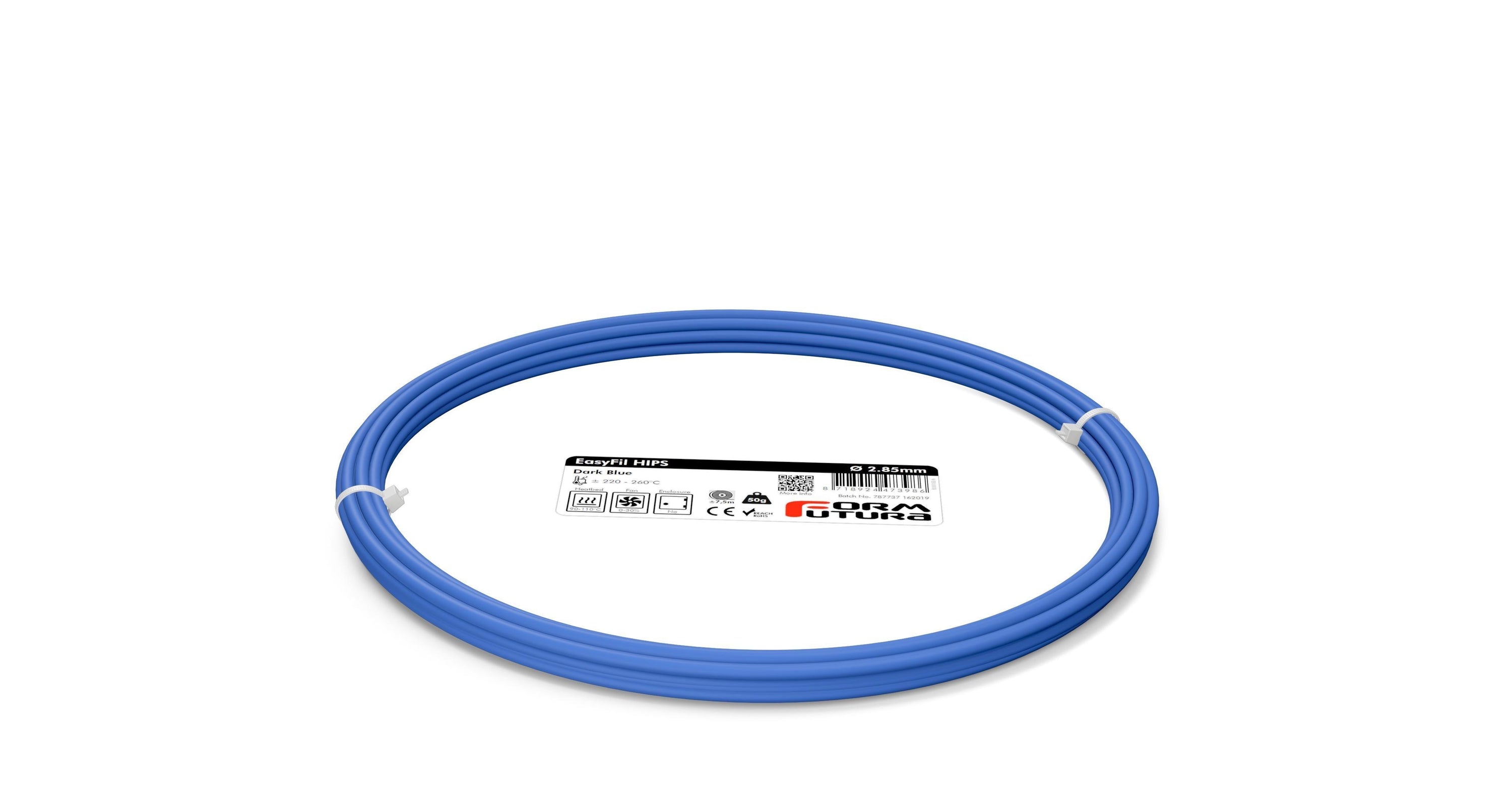 EasyFil HIPS filament in various colors including Black, Dark Blue, and Grey, showcasing its smooth matte finish and high-quality spool design.