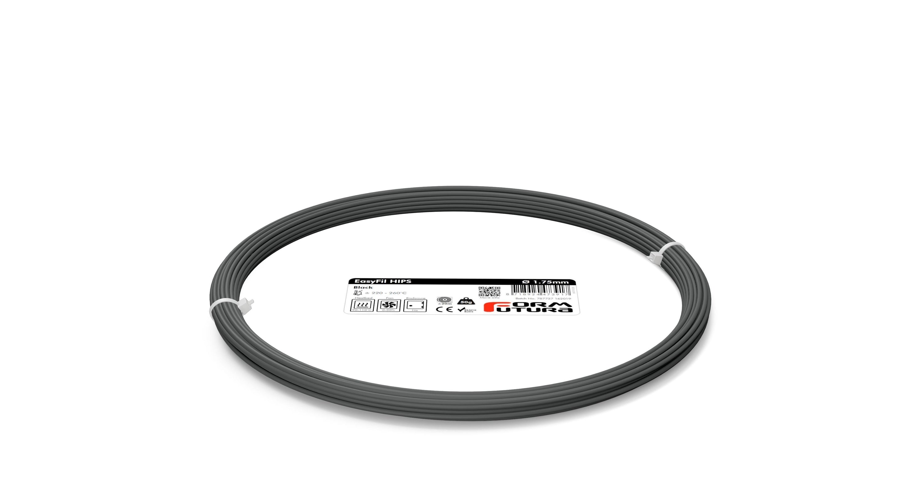 EasyFil HIPS filament in various colors including Black, Dark Blue, and Grey, showcasing its smooth matte finish and high-quality spool design.