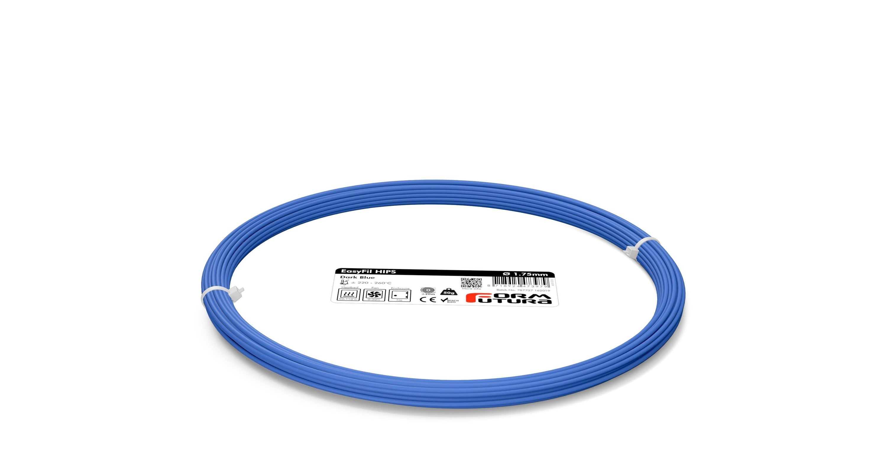 EasyFil HIPS filament in various colors including Black, Dark Blue, and Grey, showcasing its smooth matte finish and high-quality spool design.