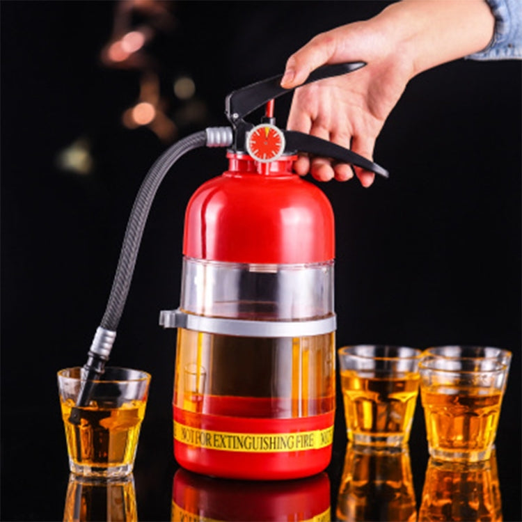 Transparent wine dispenser shaped like a fire extinguisher, showcasing its unique design and functionality.