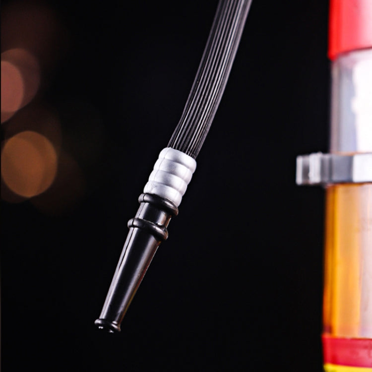 Transparent wine dispenser shaped like a fire extinguisher, showcasing its unique design and functionality.