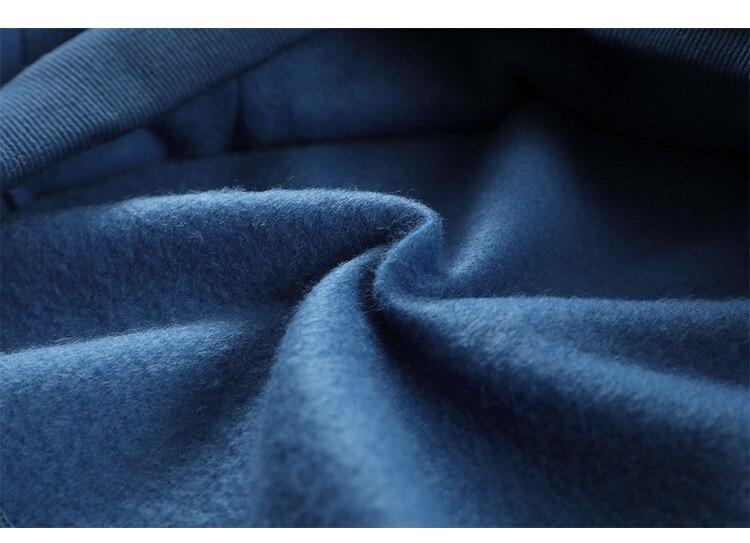 Cozy blue hoodie for men featuring a big pocket and Blue Planet letter design, perfect for autumn and winter streetwear.