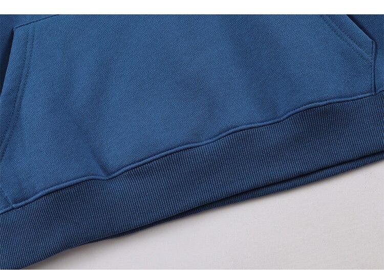 Cozy blue hoodie for men featuring a big pocket and Blue Planet letter design, perfect for autumn and winter streetwear.