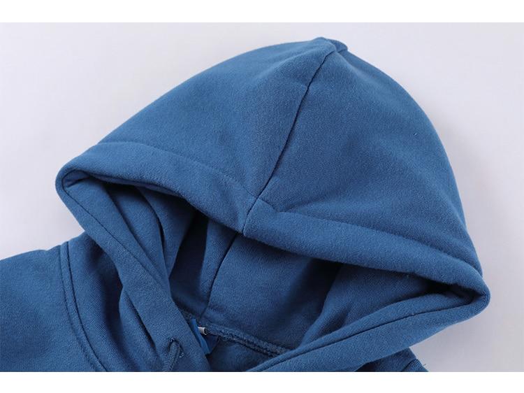 Cozy blue hoodie for men featuring a big pocket and Blue Planet letter design, perfect for autumn and winter streetwear.