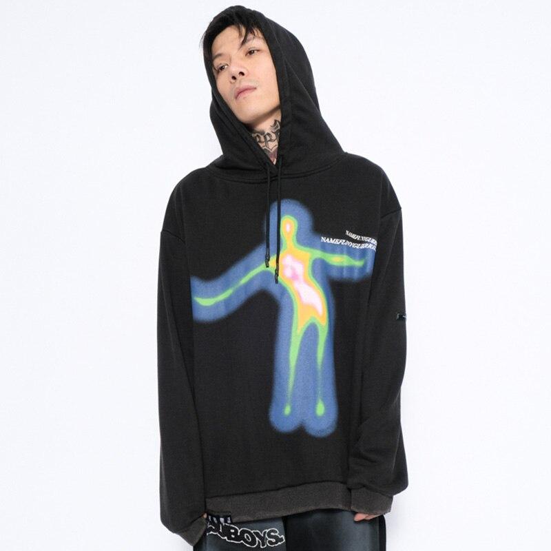 Men's hoodie featuring cartoon comics graffiti letter print, perfect for streetwear style.