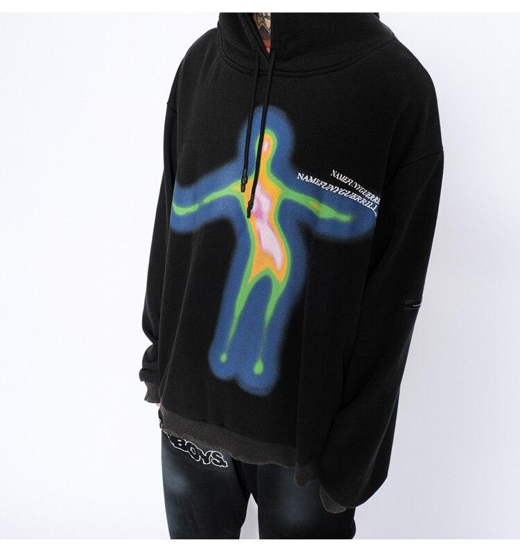 Men's hoodie featuring cartoon comics graffiti letter print, perfect for streetwear style.