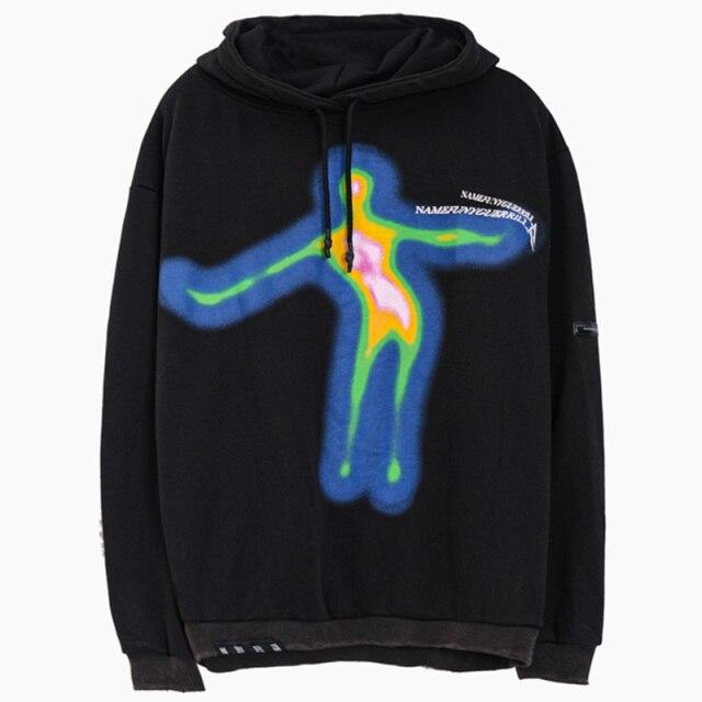 Men's hoodie featuring cartoon comics graffiti letter print, perfect for streetwear style.