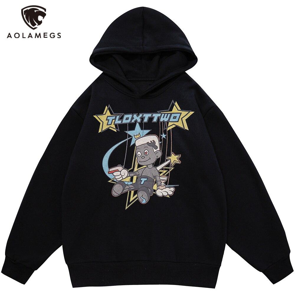 Men's hoodie featuring cartoon comics repairman design with star-shaped print, perfect for couples and casual streetwear.