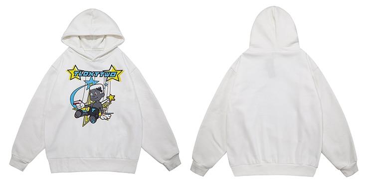 Men's hoodie featuring cartoon comics repairman design with star-shaped print, perfect for couples and casual streetwear.