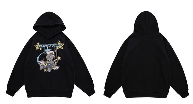Men's hoodie featuring cartoon comics repairman design with star-shaped print, perfect for couples and casual streetwear.