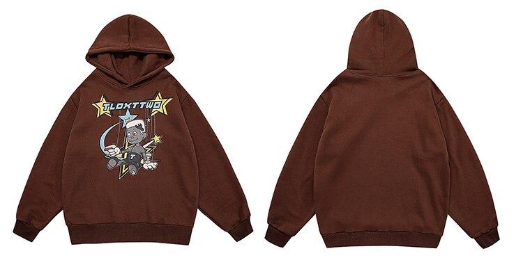 Men's hoodie featuring cartoon comics repairman design with star-shaped print, perfect for couples and casual streetwear.