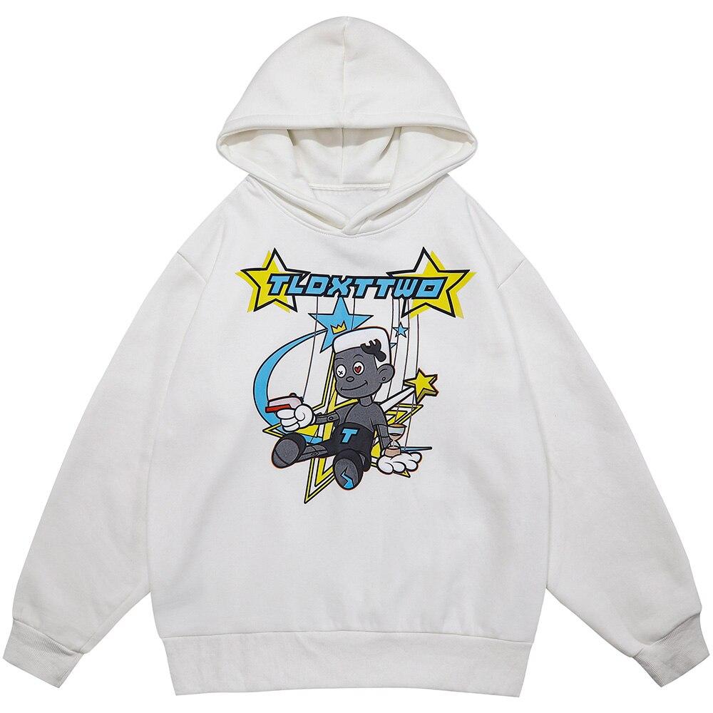 Men's hoodie featuring cartoon comics repairman design with star-shaped print, perfect for couples and casual streetwear.
