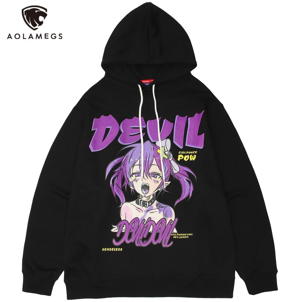 Men's hoodie featuring a cartoon gothic girl print, perfect for autumn and winter streetwear.
