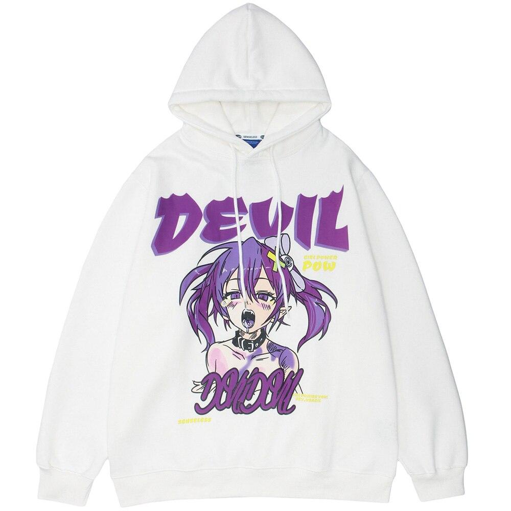 Men's hoodie featuring a cartoon gothic girl print, perfect for autumn and winter streetwear.