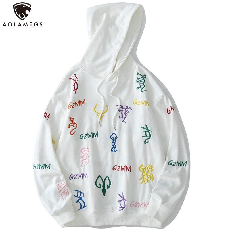 Men's hoodie featuring colorful animal embroidery in a casual style, perfect for autumn and winter wear.