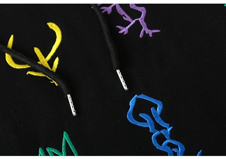 Men's hoodie featuring colorful animal embroidery in a casual style, perfect for autumn and winter wear.