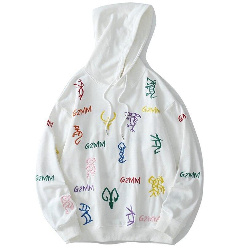 Men's hoodie featuring colorful animal embroidery in a casual style, perfect for autumn and winter wear.