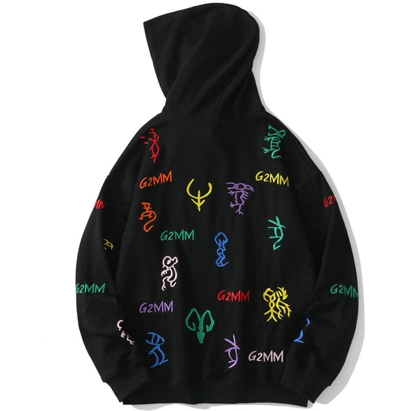 Men's hoodie featuring colorful animal embroidery in a casual style, perfect for autumn and winter wear.
