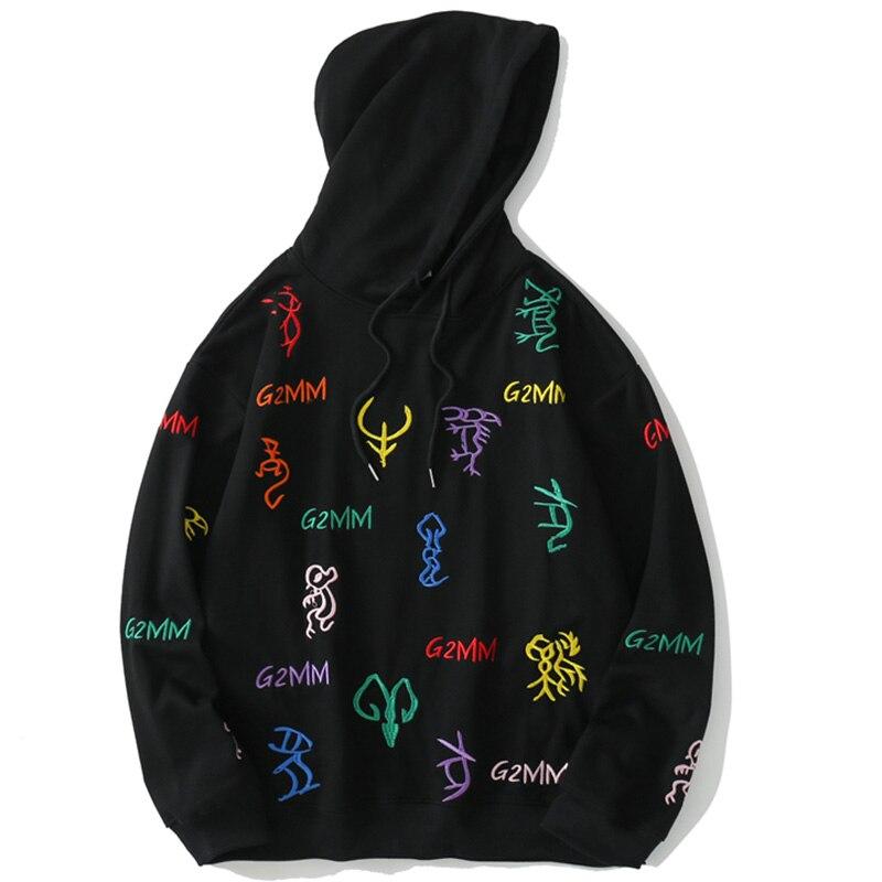 Men's hoodie featuring colorful animal embroidery in a casual style, perfect for autumn and winter wear.