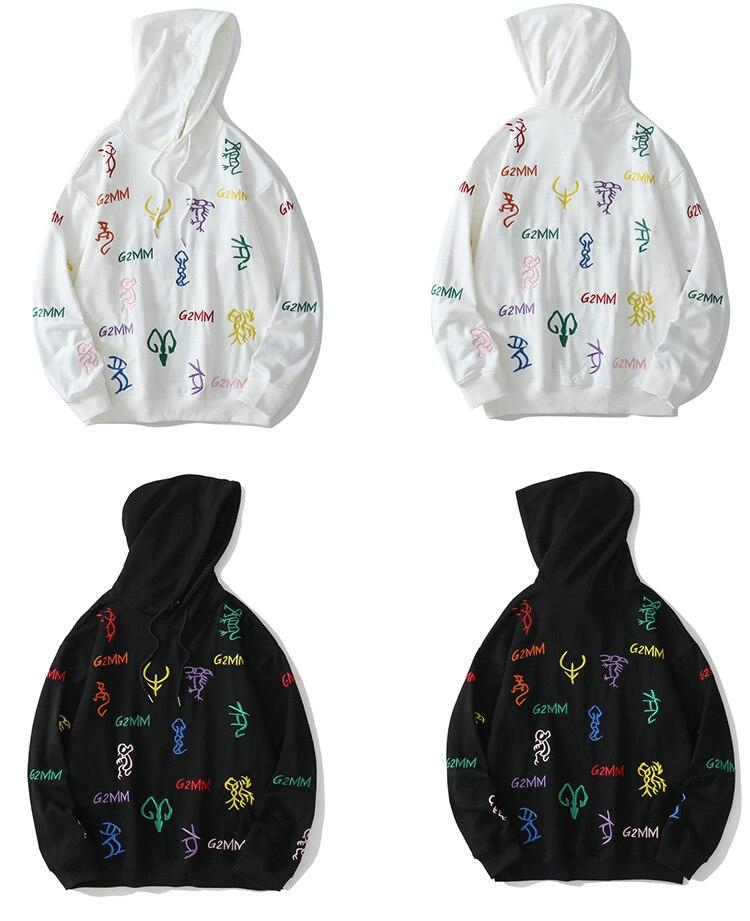 Men's hoodie featuring colorful animal embroidery in a casual style, perfect for autumn and winter wear.