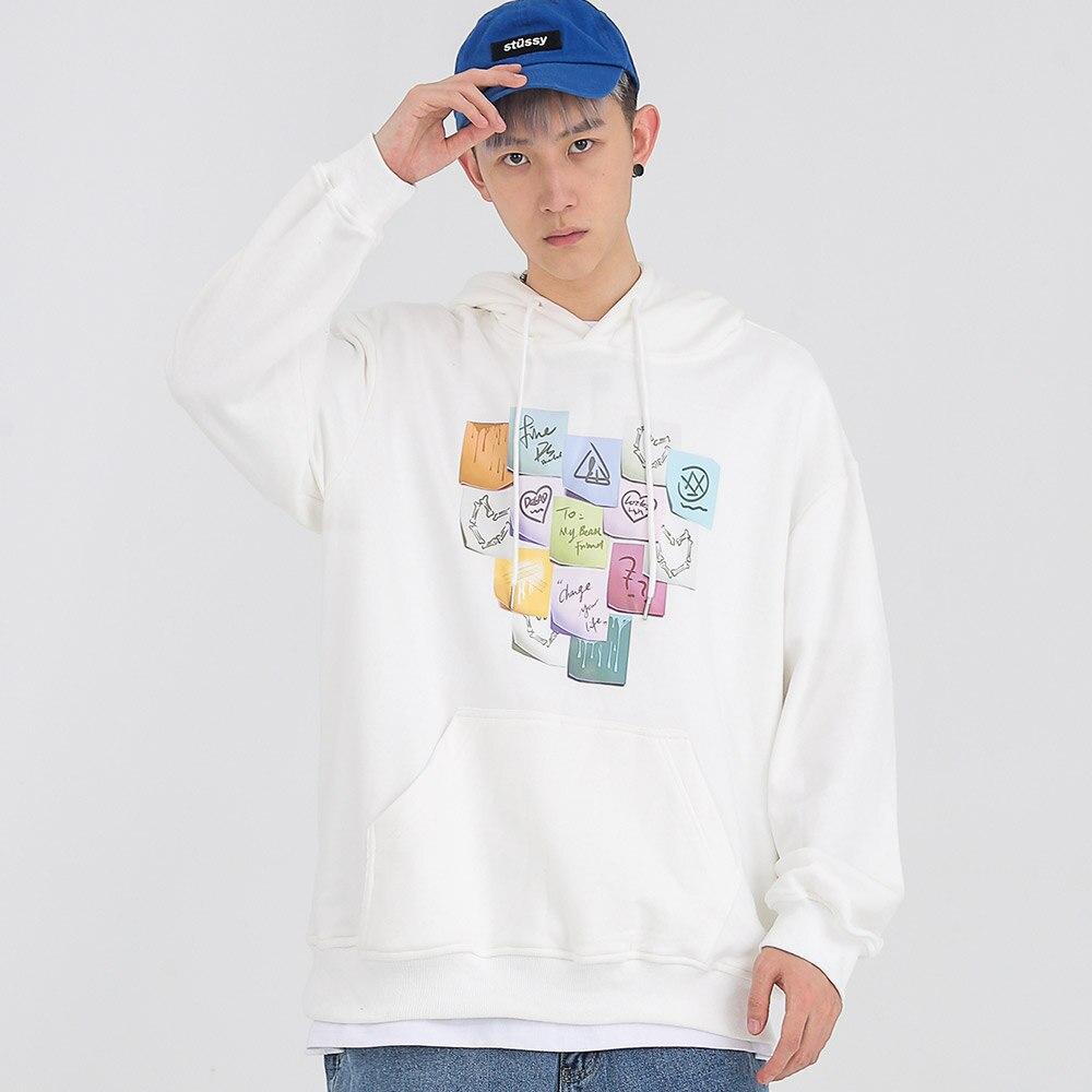 Colorful funny notes print hoodie for men, featuring a hood and full sleeves, perfect for autumn casual wear.