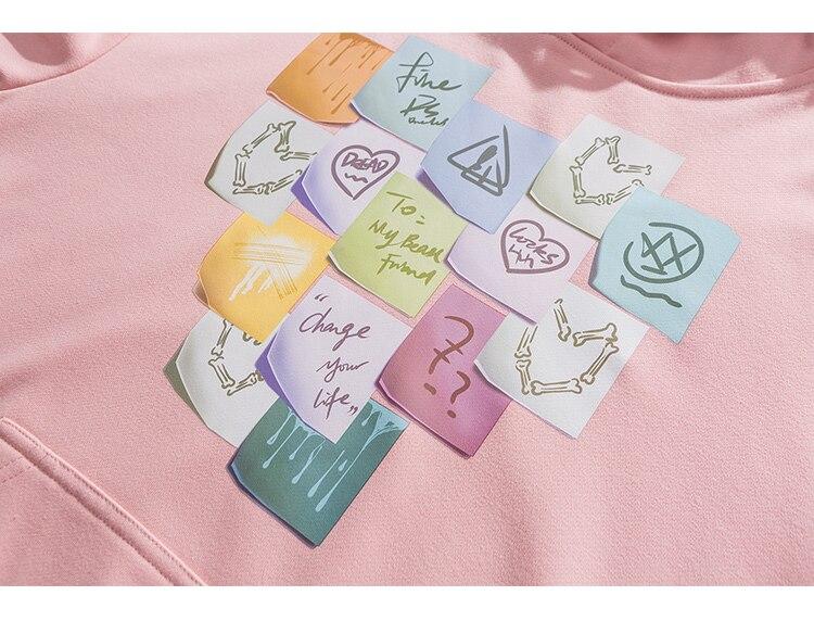 Colorful funny notes print hoodie for men, featuring a hood and full sleeves, perfect for autumn casual wear.