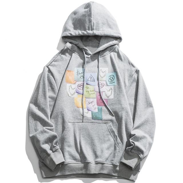 Colorful funny notes print hoodie for men, featuring a hood and full sleeves, perfect for autumn casual wear.