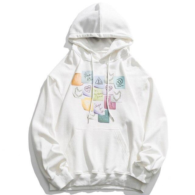 Colorful funny notes print hoodie for men, featuring a hood and full sleeves, perfect for autumn casual wear.