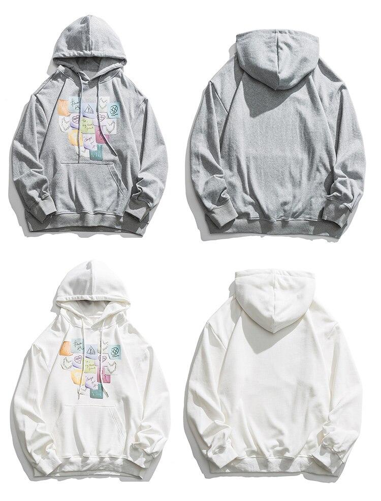Colorful funny notes print hoodie for men, featuring a hood and full sleeves, perfect for autumn casual wear.