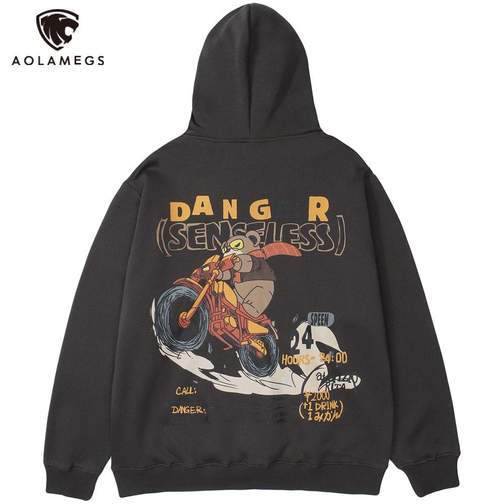 Men's Cute Bear Punk Hoodie in Apricot and Dark Gray, featuring a cozy fleece material and cartoon design.