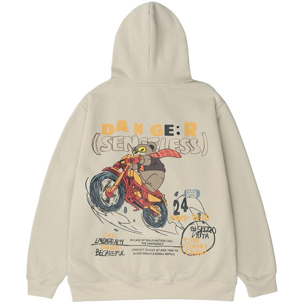 Men's Cute Bear Punk Hoodie in Apricot and Dark Gray, featuring a cozy fleece material and cartoon design.