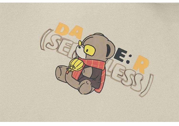 Men's Cute Bear Punk Hoodie in Apricot and Dark Gray, featuring a cozy fleece material and cartoon design.