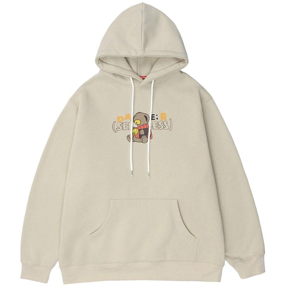 Men's Cute Bear Punk Hoodie in Apricot and Dark Gray, featuring a cozy fleece material and cartoon design.