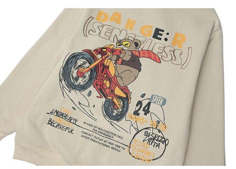 Men's Cute Bear Punk Hoodie in Apricot and Dark Gray, featuring a cozy fleece material and cartoon design.