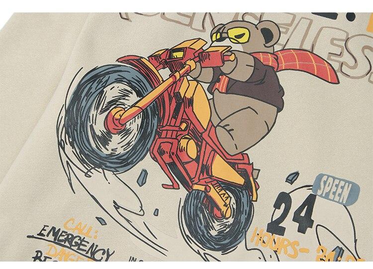 Men's Cute Bear Punk Hoodie in Apricot and Dark Gray, featuring a cozy fleece material and cartoon design.