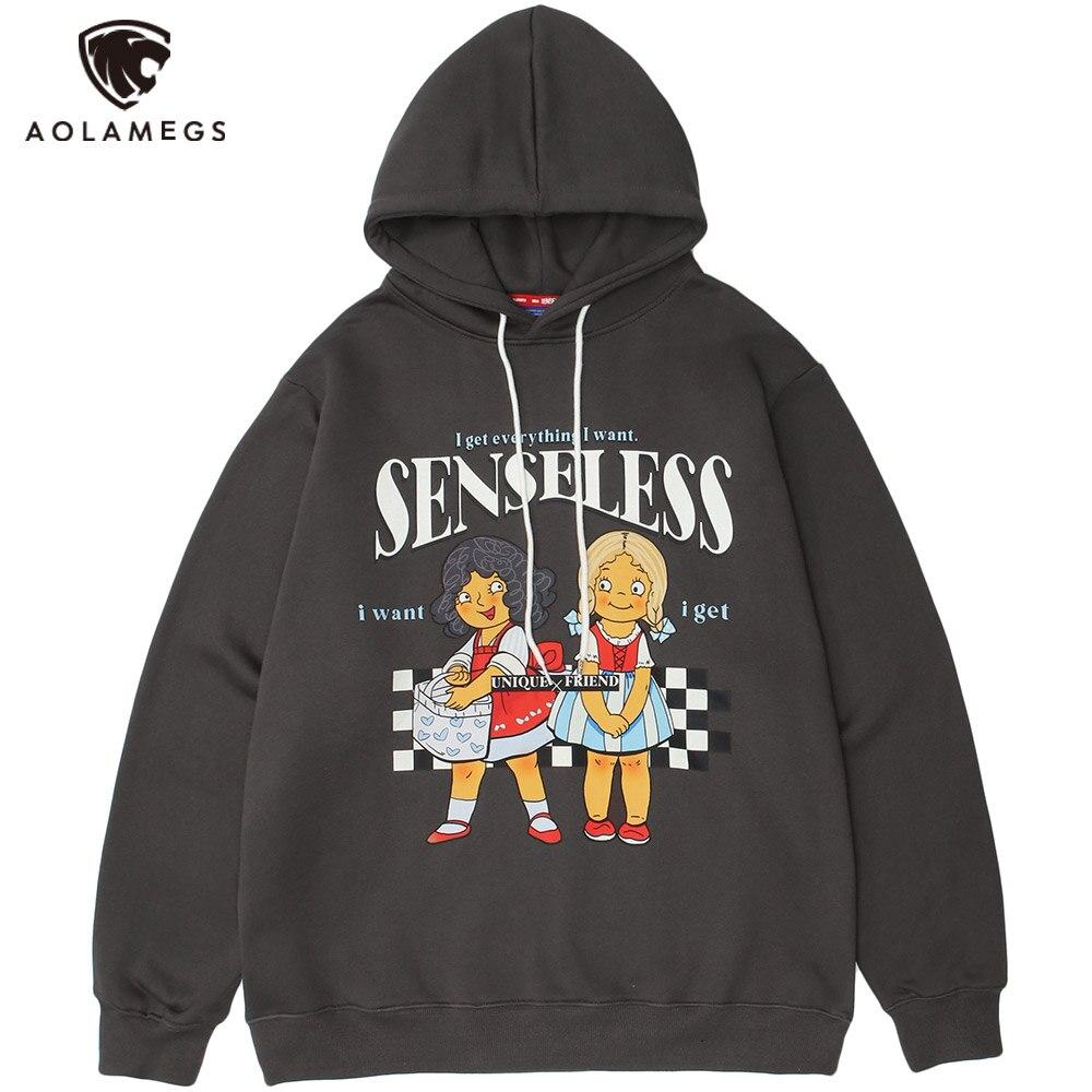 A cozy fleece hoodie for men featuring a cute punk design with cartoon patterns, available in coral red and dark gray.
