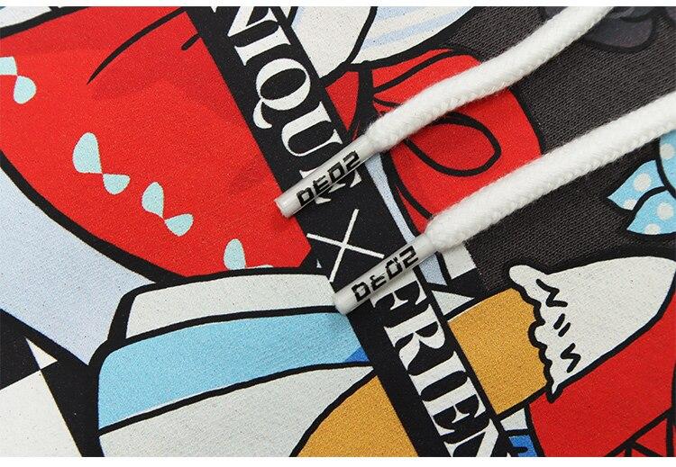 A cozy fleece hoodie for men featuring a cute punk design with cartoon patterns, available in coral red and dark gray.