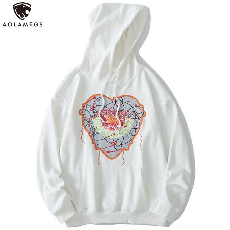 Men's hoodie featuring cute heart-shaped embroidery, perfect for casual college style.