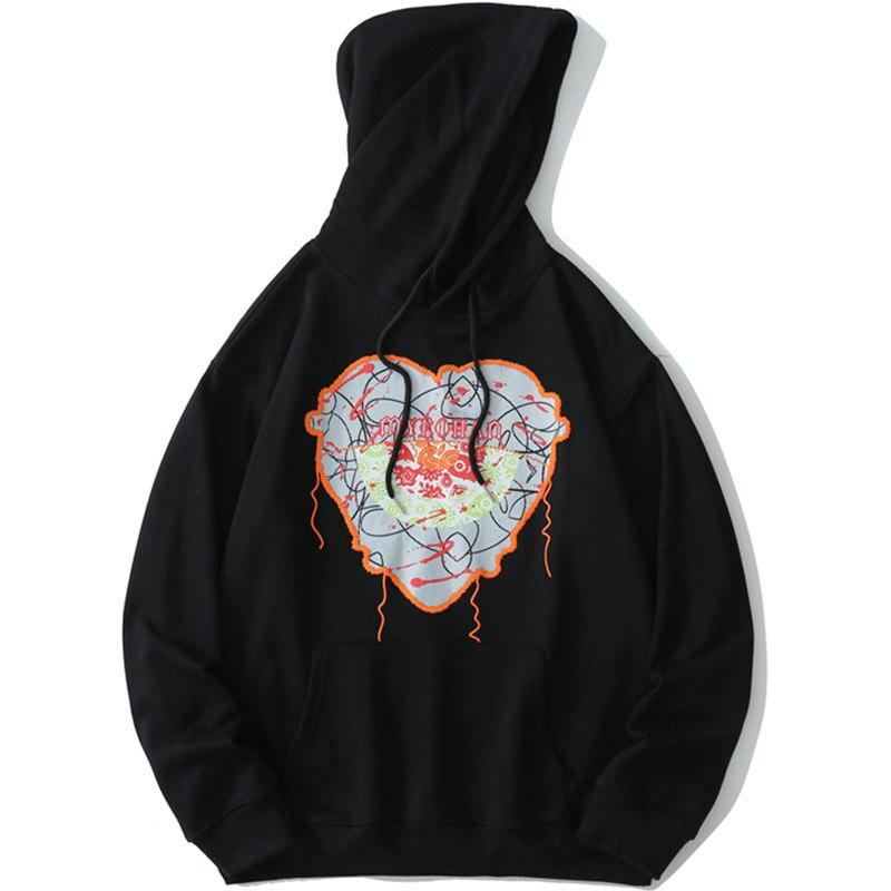Men's hoodie featuring cute heart-shaped embroidery, perfect for casual college style.