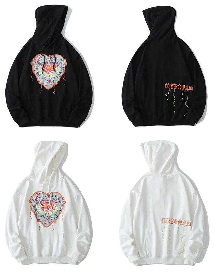 Men's hoodie featuring cute heart-shaped embroidery, perfect for casual college style.
