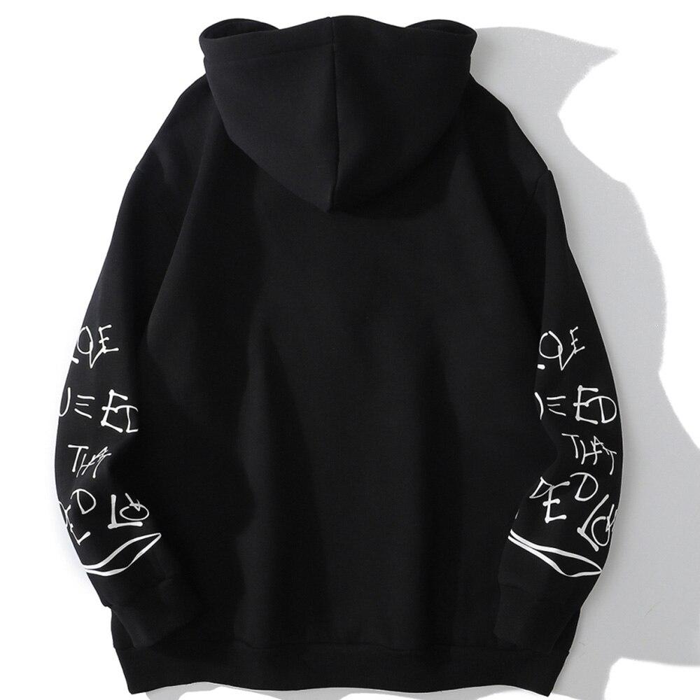 Men's Harajuku hoodie featuring a heart-shaped net print and letter design, perfect for casual streetwear.
