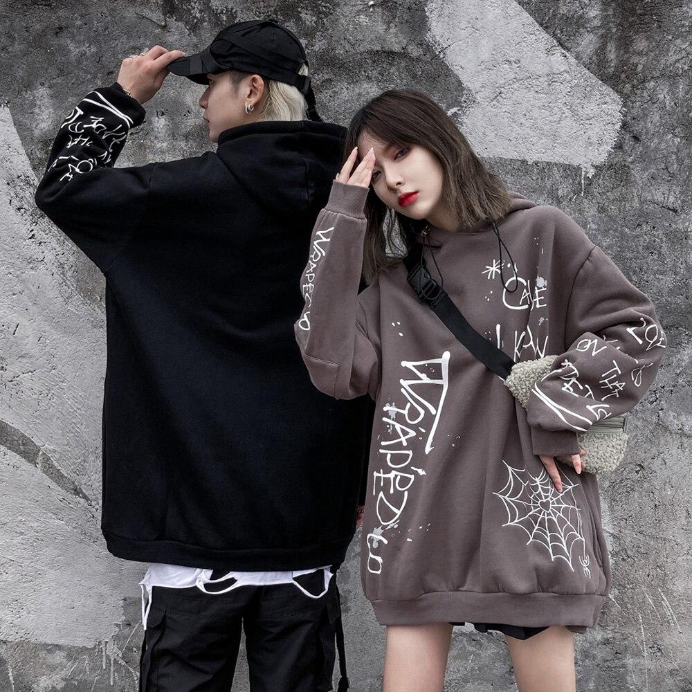 Men's Harajuku hoodie featuring a heart-shaped net print and letter design, perfect for casual streetwear.