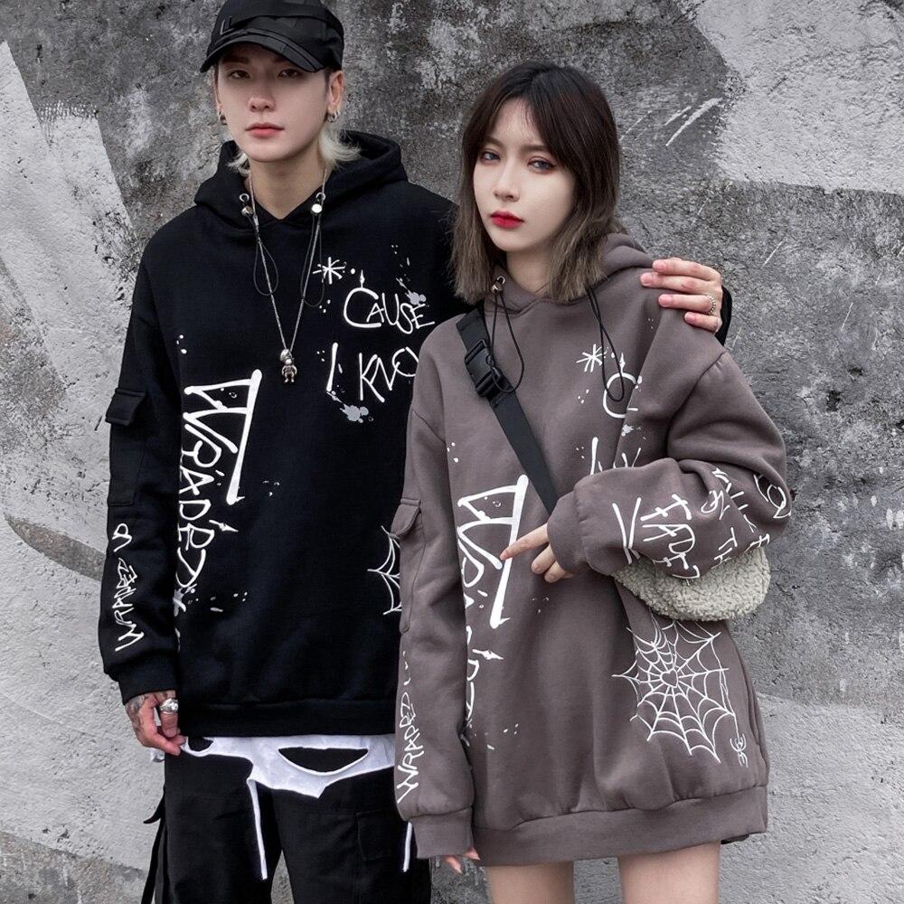 Men's Harajuku hoodie featuring a heart-shaped net print and letter design, perfect for casual streetwear.