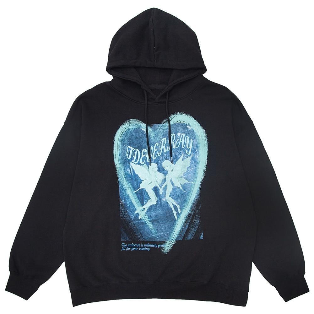 Men's oversized hoodie featuring a heart-shaped illusion fairy print, perfect for autumn and winter wear.