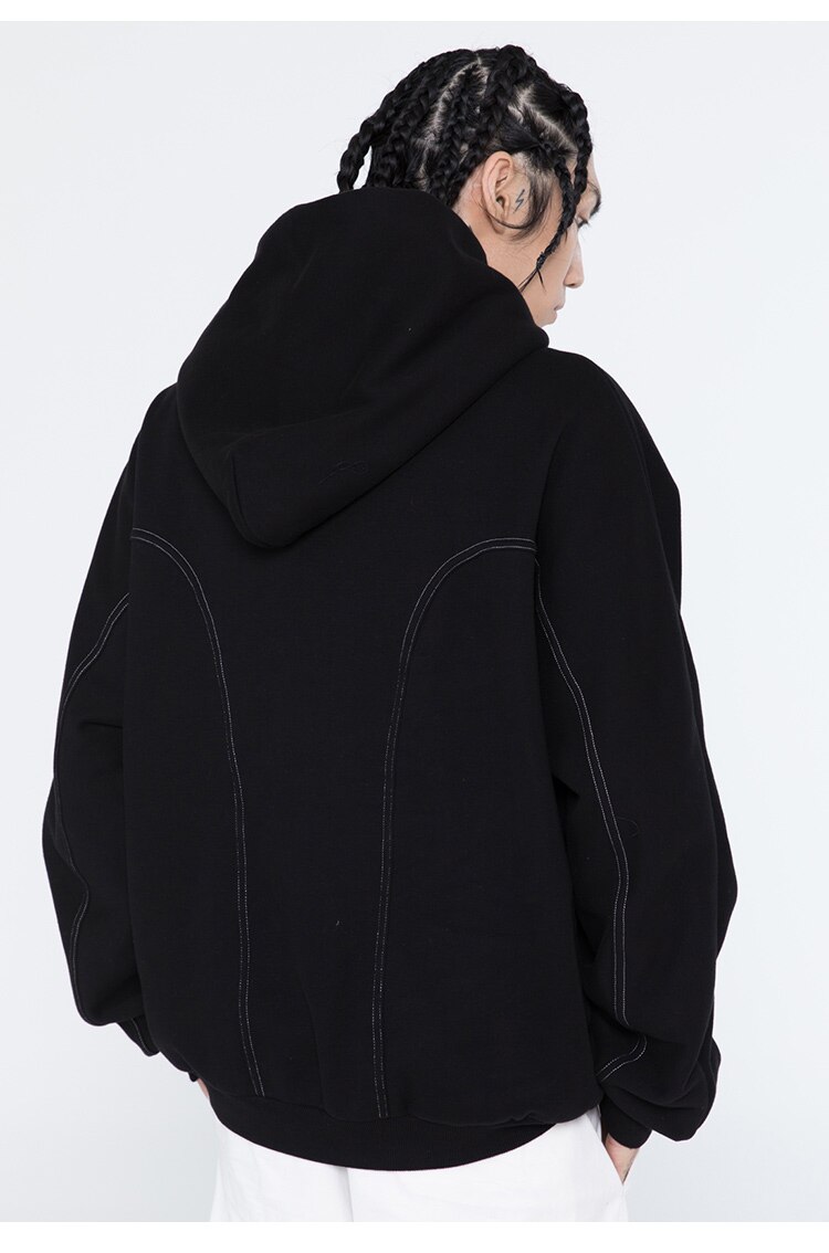 Men's hoodie featuring letter printed line art design, available in black, white, and navy colors, perfect for casual wear.