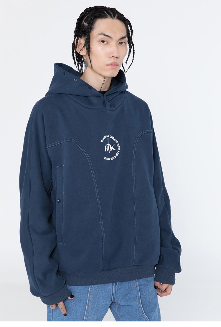 Men's hoodie featuring letter printed line art design, available in black, white, and navy colors, perfect for casual wear.