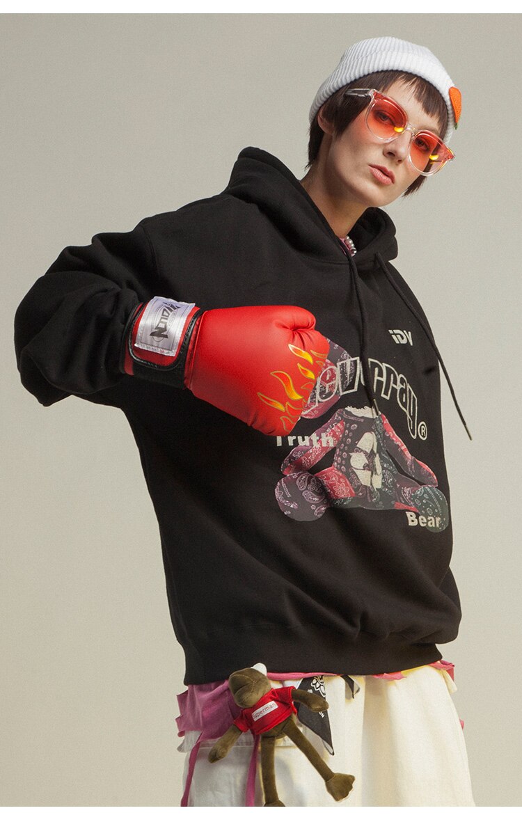 Men's hoodie featuring a paisley gothic bear print, perfect for autumn and winter streetwear.