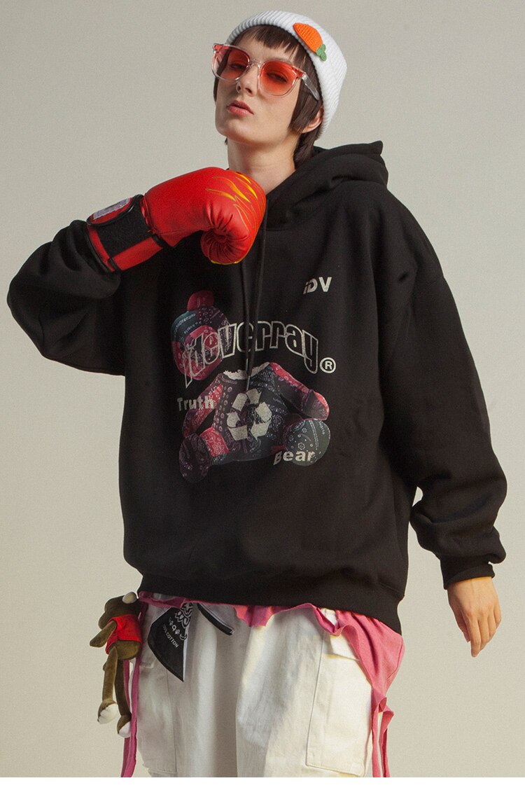 Men's hoodie featuring a paisley gothic bear print, perfect for autumn and winter streetwear.