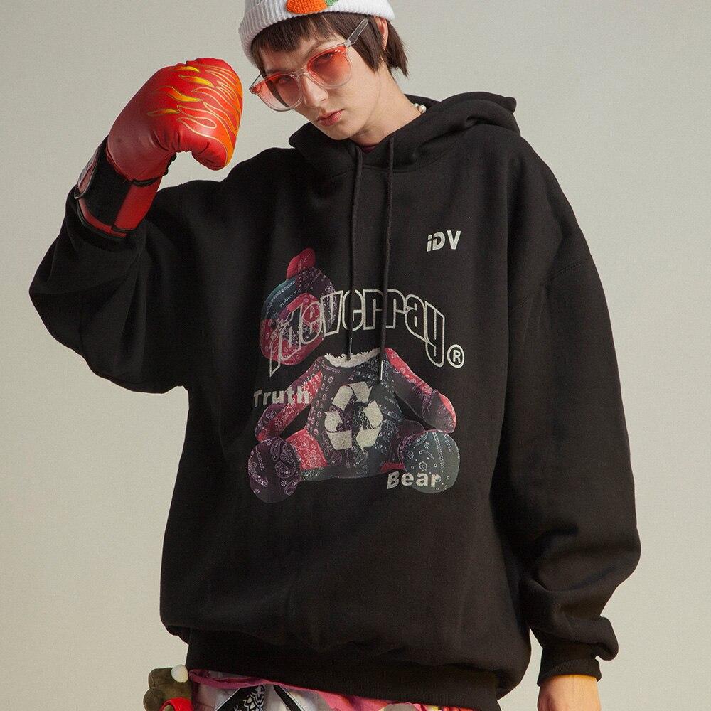 Men's hoodie featuring a paisley gothic bear print, perfect for autumn and winter streetwear.