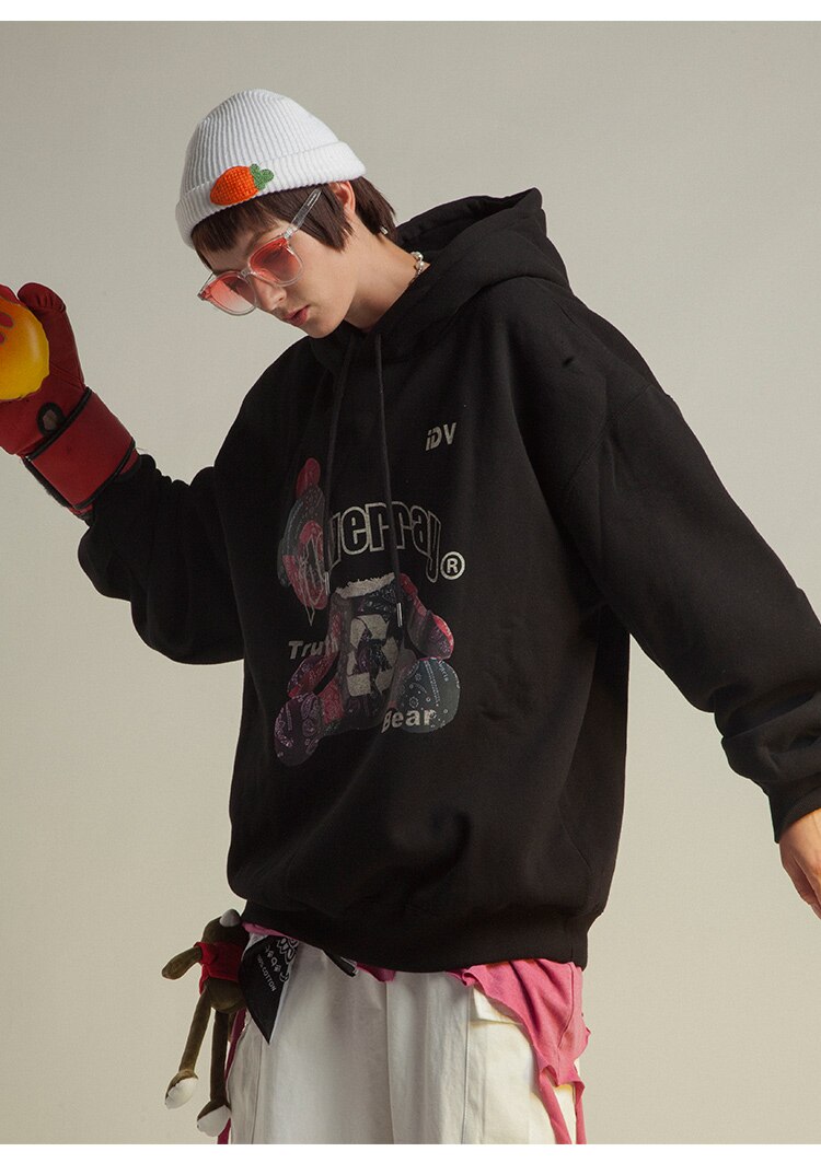 Men's hoodie featuring a paisley gothic bear print, perfect for autumn and winter streetwear.